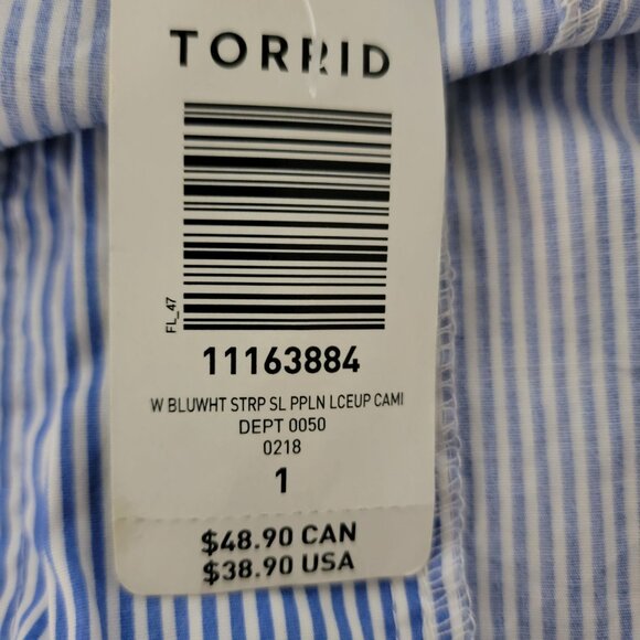 Torrid Womens Halter Top Sz 1 (14/16) Corset Style Lace Up Blue White Pin Stripe - Picture 5 of 11